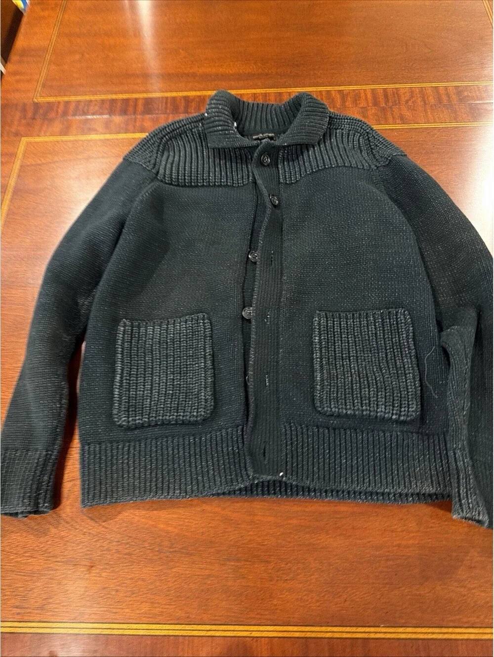Banana Republic Black Ribbed Knit Crew Neck Button-Front Cardigan Sweater XL